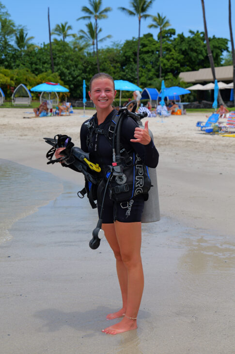 Teen in SCUBA gear in Hawaii.