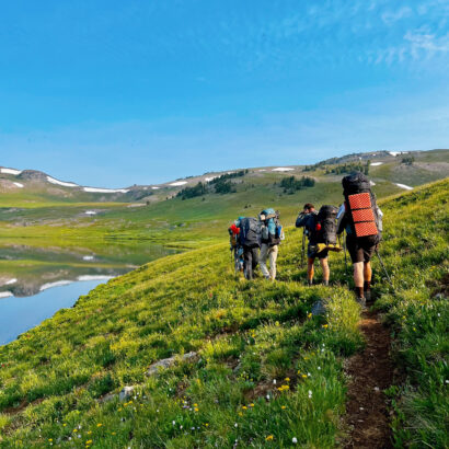 Teens backpacking the Thorofare Trail in Wyoming.