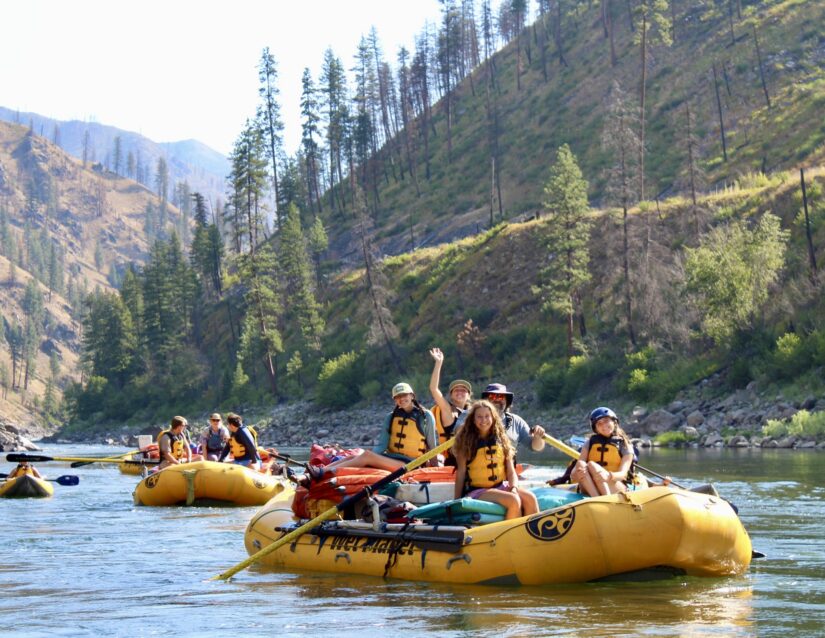 Group of high school students rafting down the Salmon River.