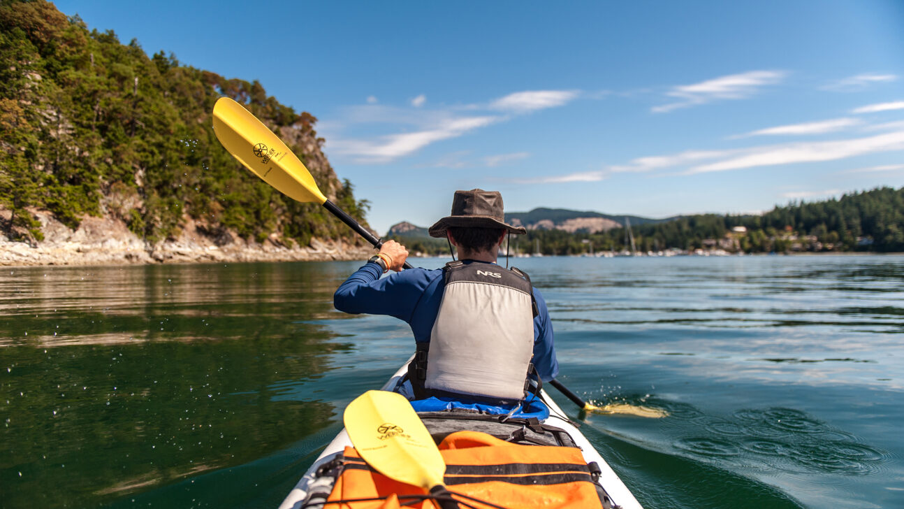 Person sea kayaking in the Puget Sound.