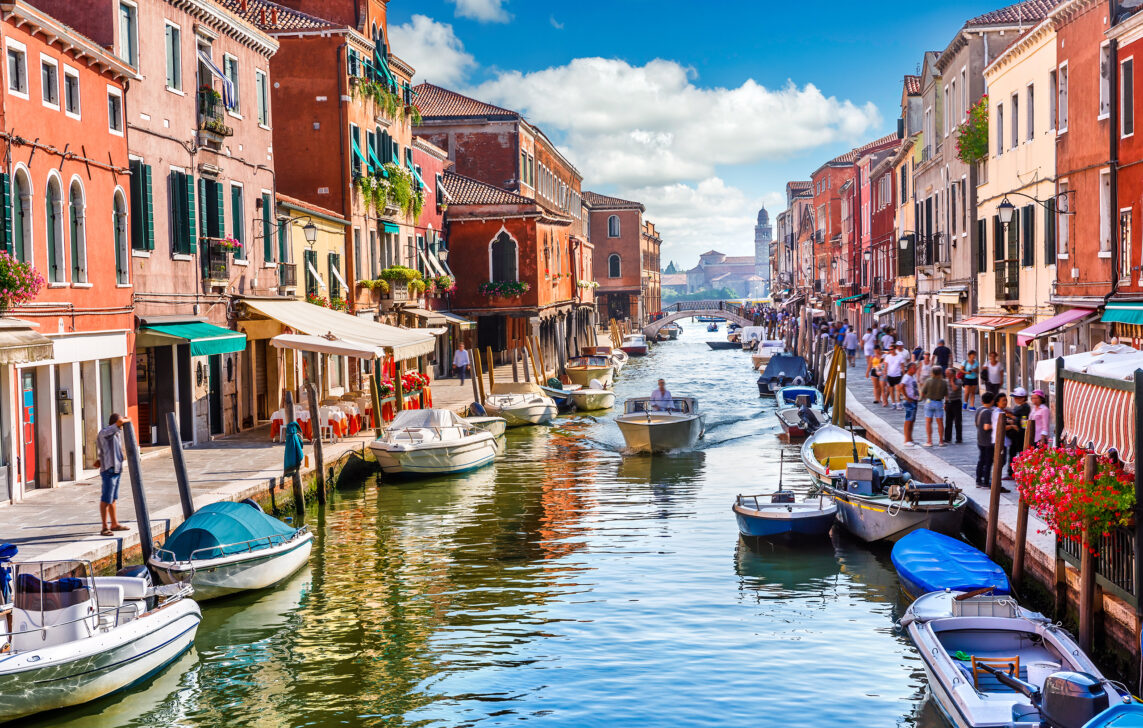 View of a canal in Venice.