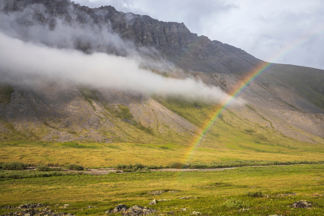 A rainbow over the valley in Gates of the Arctic National Park.