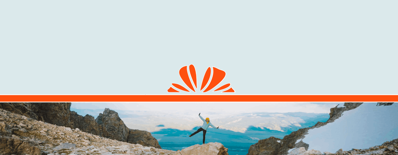 Person standing on top of a mountain with a red ribbon across the photo. The gift of adventure for teens.