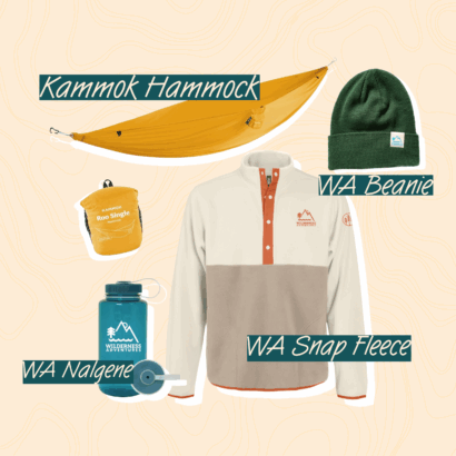 Raffle prizes including a hammock, beanie, Nalgene, and fleece. All WA branded.